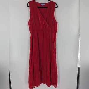 Draper James V-Neck Tiered Maxi Dress Sleeveless Boho Southern Party Red XL